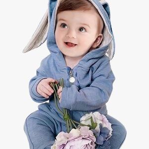 Adorable Blue Baby Rabbit Easter Hoodie Outfit